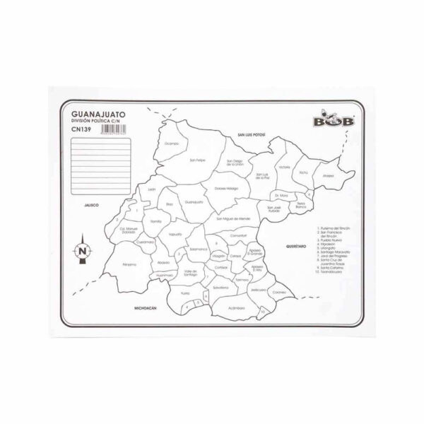 Mapa de Guanajuato con nombres