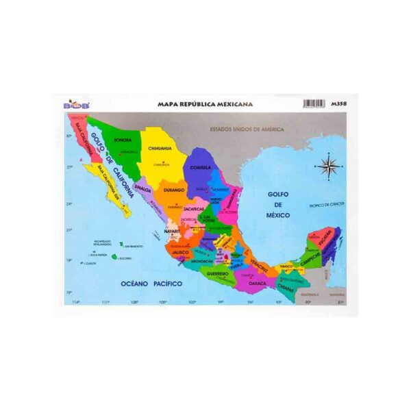 Mapa a color de Mexico con division politica